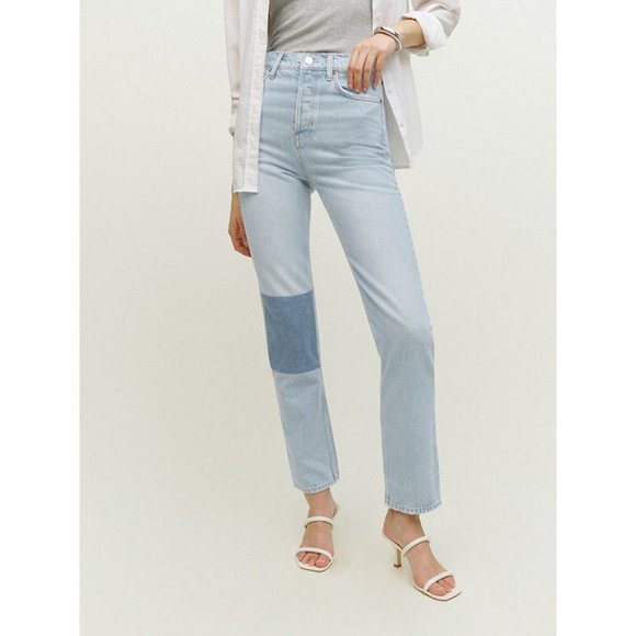 Reformation Denim - Reformation Cynthia Patch High Rise Straight Jeans - 28